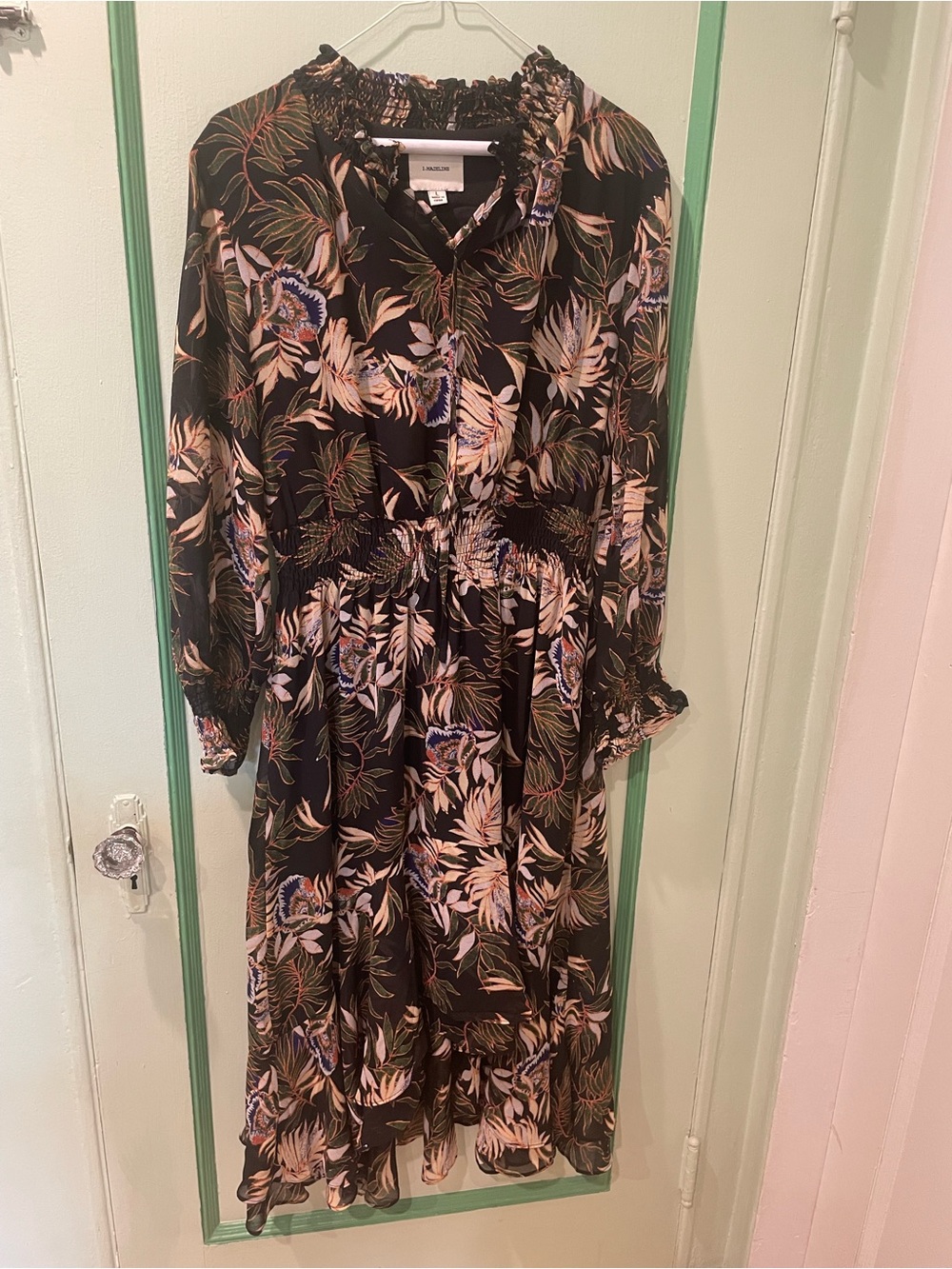 I. Madeline Black Floral-Print Long Sleeve Maxi Dress. Never worn